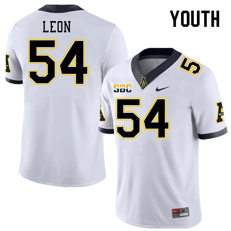 Youth #54 Orlando Leon Appalachian State Mountaineers College Football Jerseys Stitched Sale-White